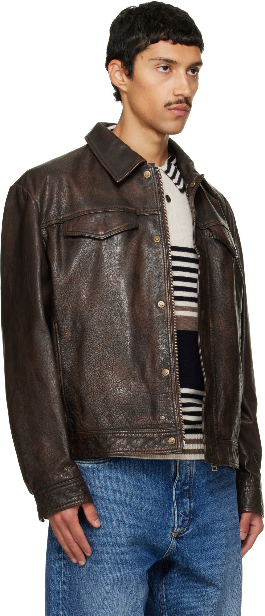 Hugo Brown Regular-Fit Leather Jacket
