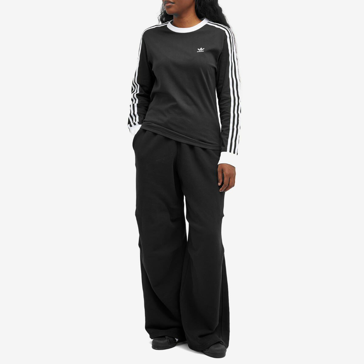 Adidas Women's 3 Stripe Regular Long Sleeve T-Shirt in Black