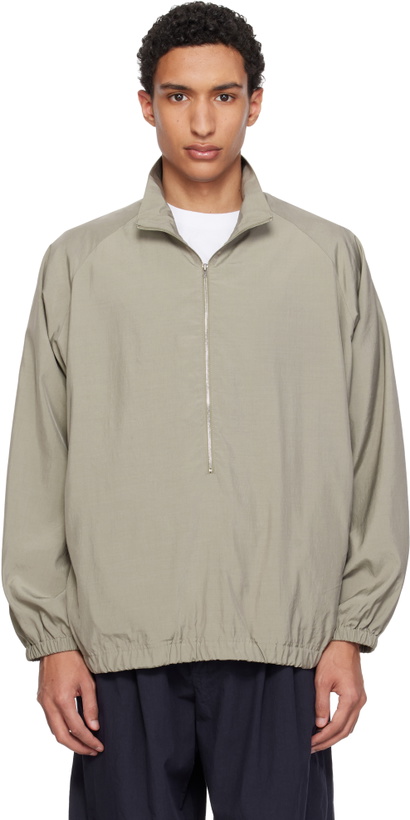 Photo: YOKE Khaki Silk Nylon 3/4 Zip Pullover Jacket