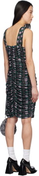 Anna Sui Black Rosetti Mesh Ruched Tie Midi Dress
