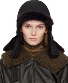 LEMAIRE Black Shearling Chapka Reversible Cap