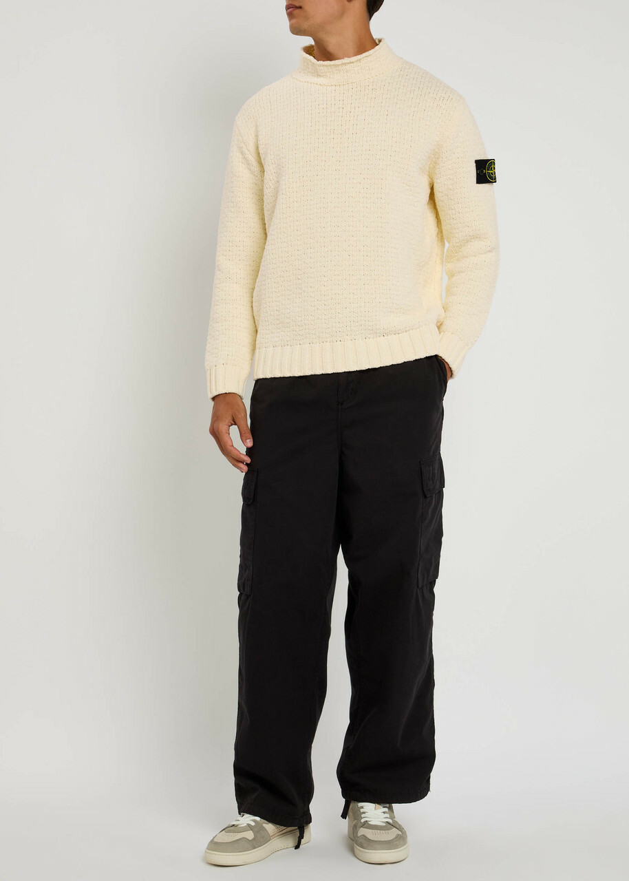 Stone Island Logo Cotton-chenille Jumper Ivory Stone Island
