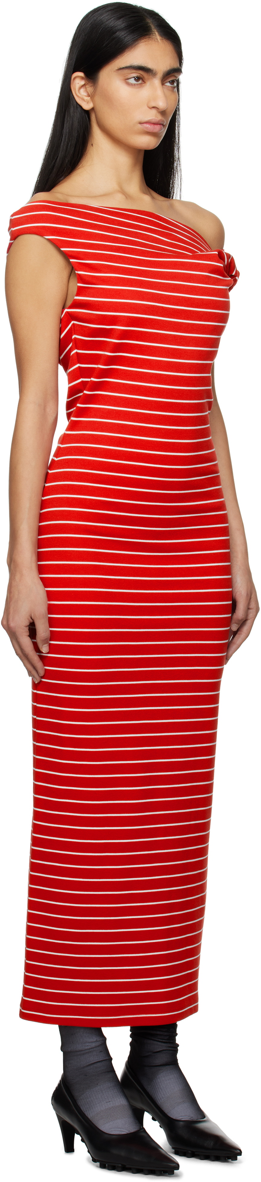 MSGM Red & White Striped Midi Dress