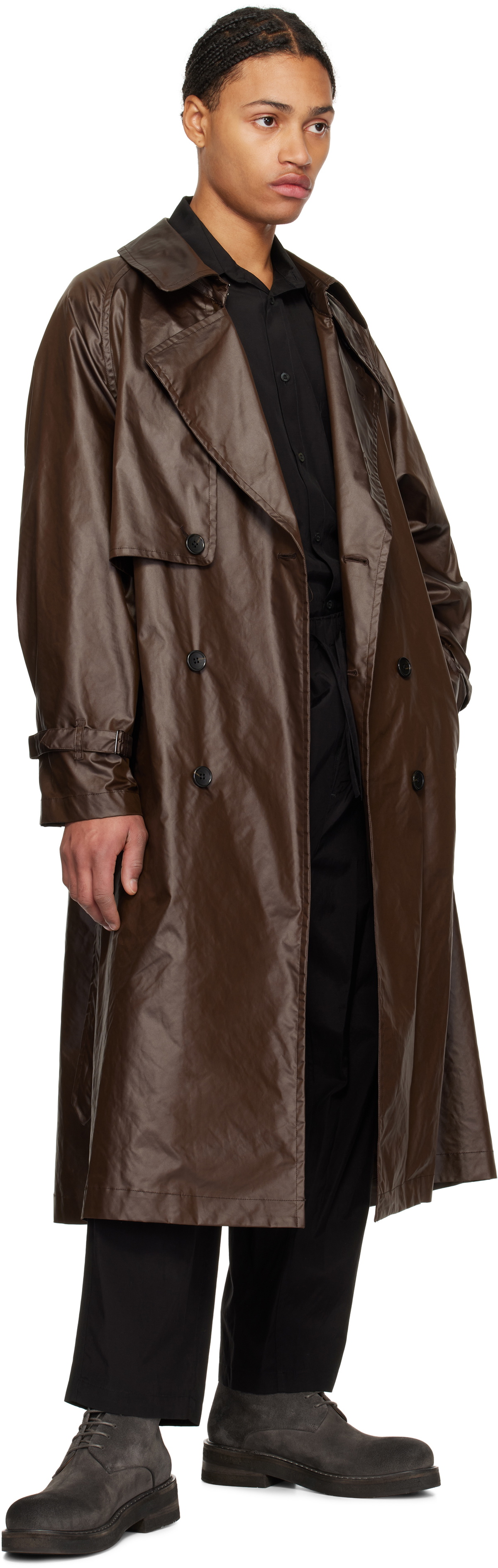 ジャケット・アウター YOKE 20aw REVERSIBLE TRENCH COAT YOKE Brown Leather-Like Trench Coat