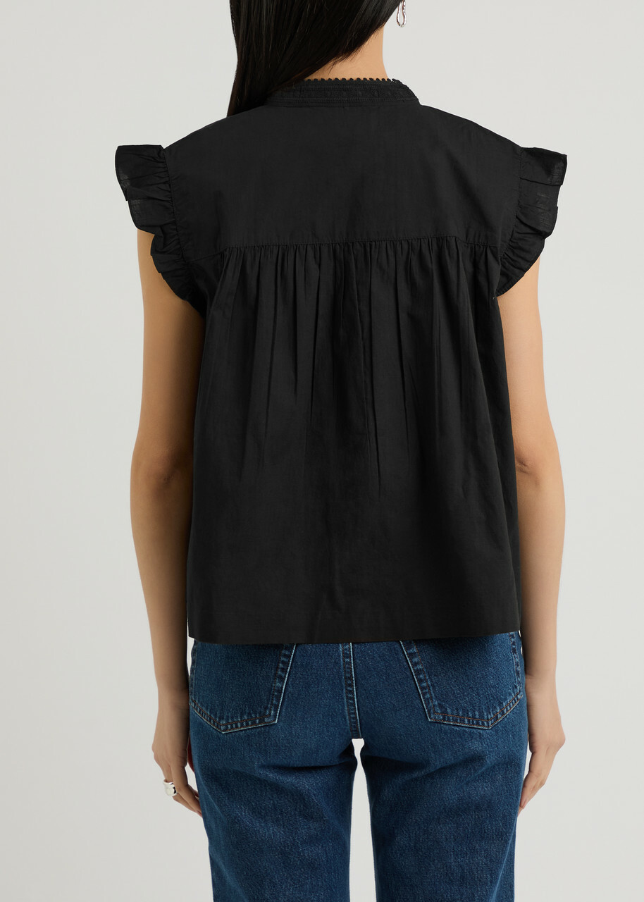 Skall Studio Aurora Embroidered Cotton top Black