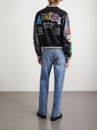AMIRI - Appliquéd Embroidered Leather and Wool-Blend Varsity Jacket - Black