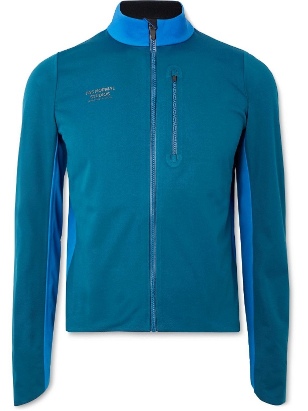 Photo: Pas Normal Studios - Colour-Block Polartec Power Shield Pro Cycling Jacket - Blue
