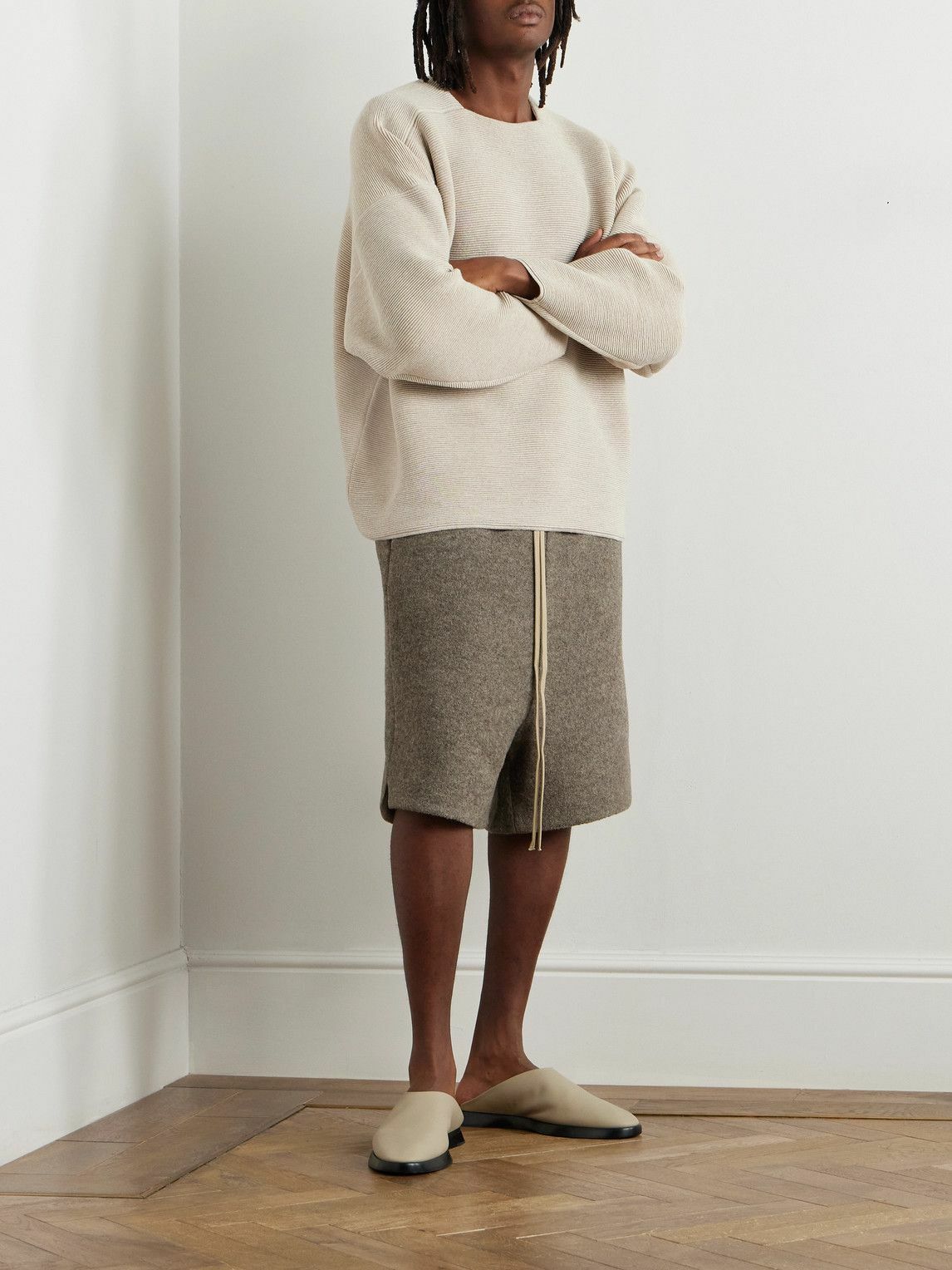 Fear of God - Logo-Appliquéd Boiled Wool-Flannel Drawstring Shorts