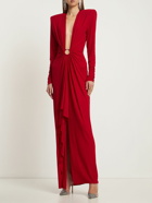 ALEXANDRE VAUTHIER Draped Jersey Long V Neck Dress with Ring
