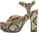 Gucci Beige & Brown Python Horsebit Heeled Sandals