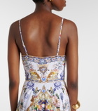 Camilla Embellished printed linen midi dress