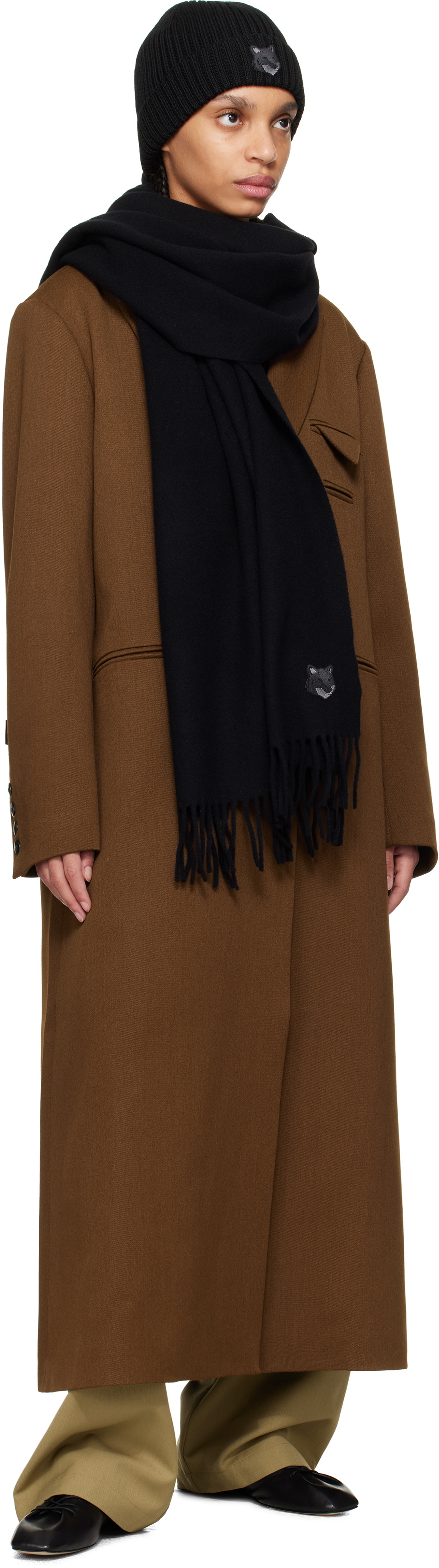Maison Kitsuné Black Bold Fox Head Scarf