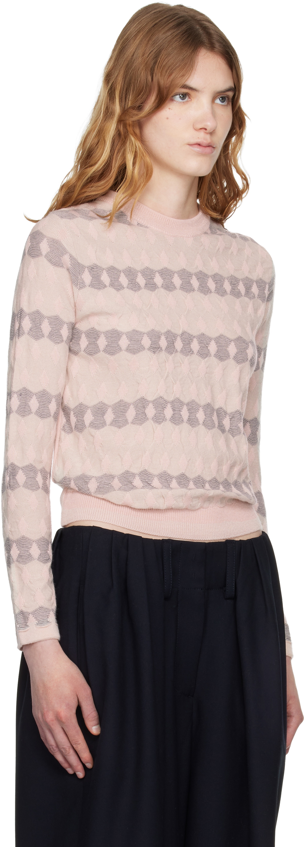 OPEN YY Pink Jacquard Pullover Sweater