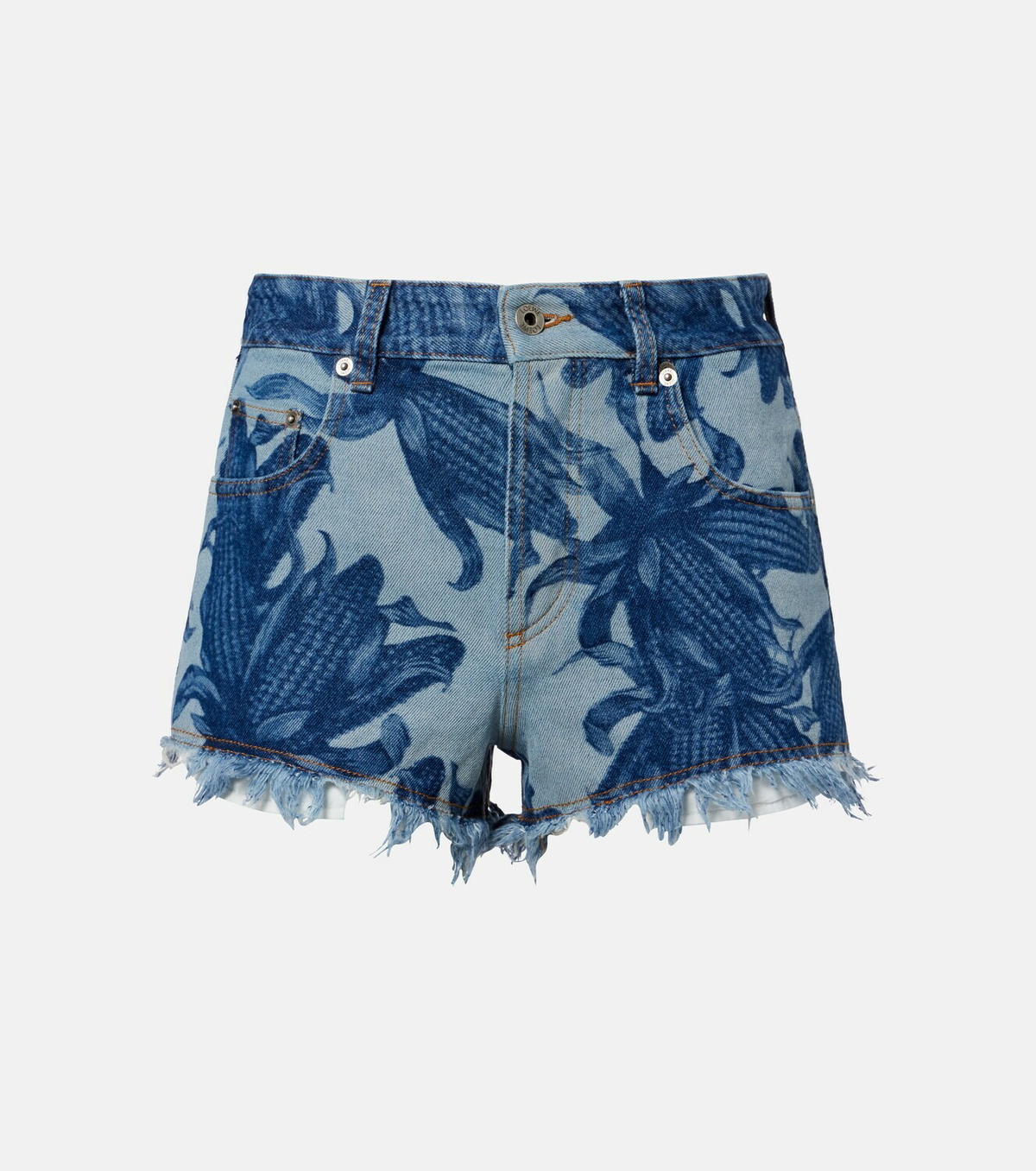 Loewe Paula's Ibiza frayed printed denim shorts