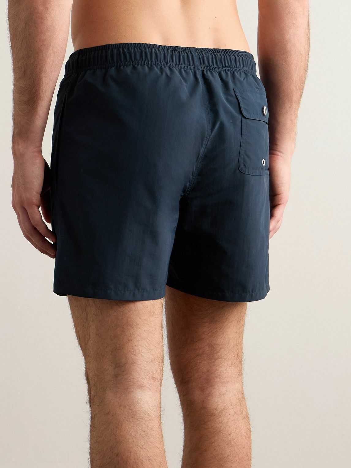 CELINE - Straight-Leg Mid-Length Logo-Embroidered Swim Shorts - Blue