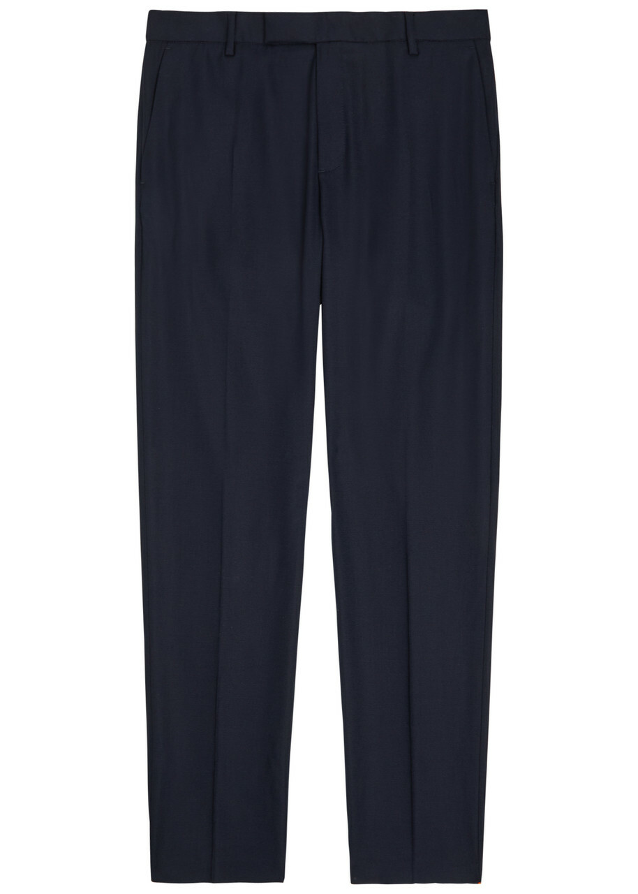 Sunspel Textured Slim-leg Stretch-wool Trousers Navy