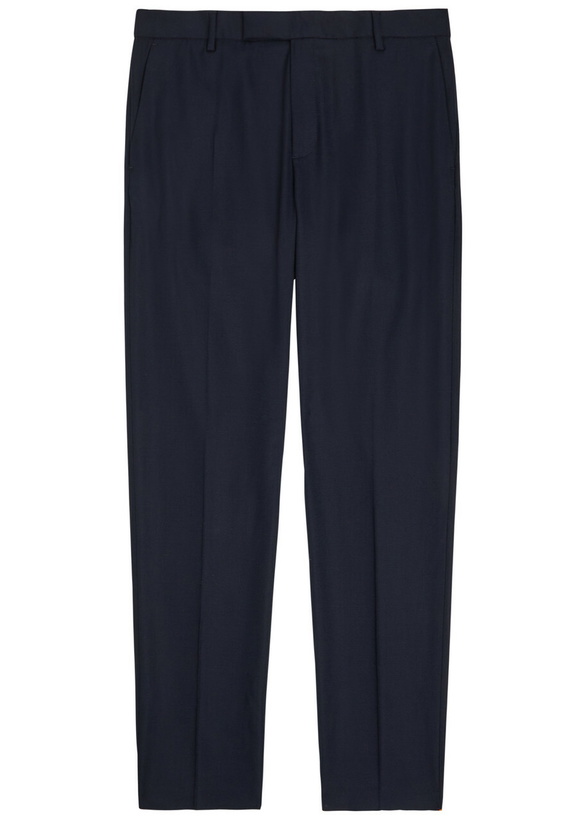 Photo: Sunspel Textured Slim-leg Stretch-wool Trousers Navy