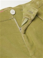 The Elder Statesman - Straight-Leg Pleated Patchwork Cotton-Corduroy Trousers - Green