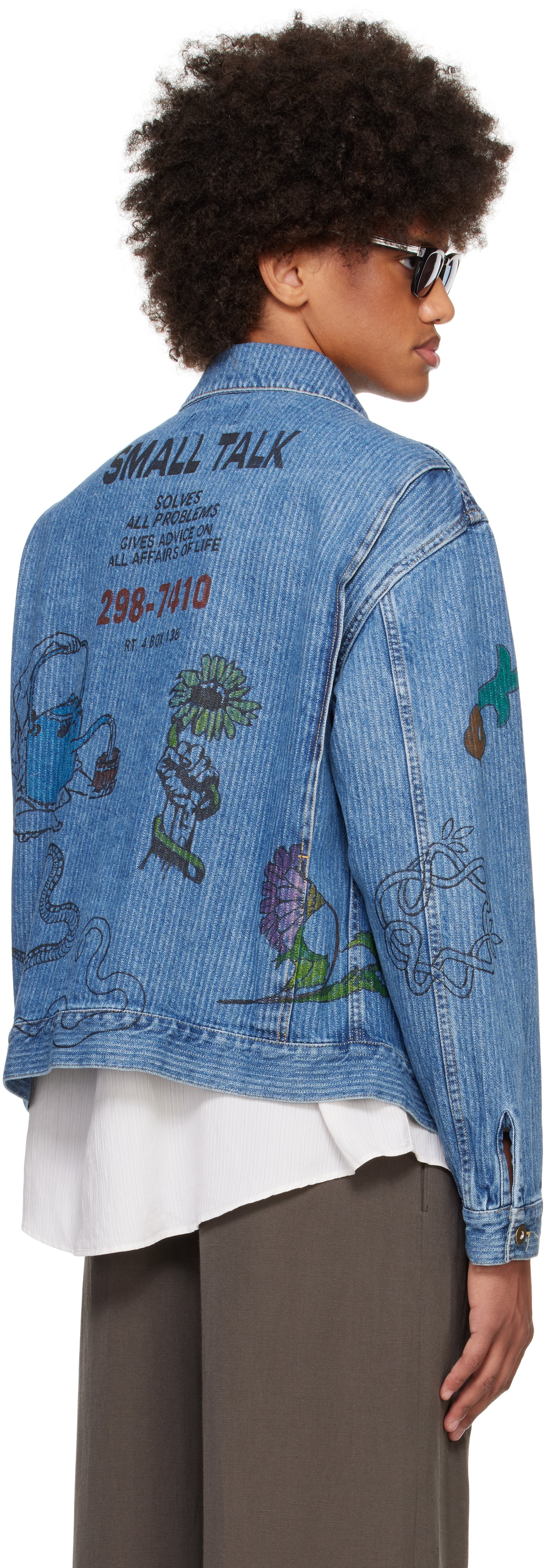 Small Talk Studio SSENSE Exclusive Blue Hand-Drawn Jacquard Stripe Denim Trucker Jacket