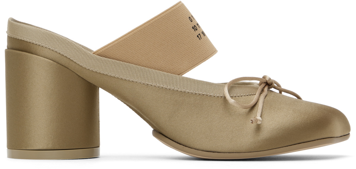 MM6 Maison Margiela Khaki Satin Ballerina Mules MM6 Maison
