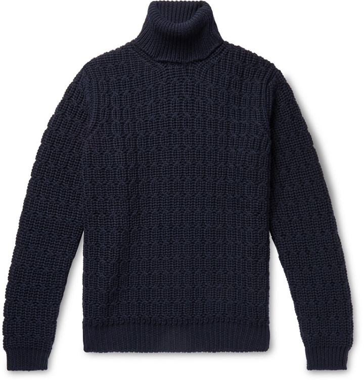 Photo: Tod's - Cable-Knit Merino Wool Rollneck Sweater - Blue