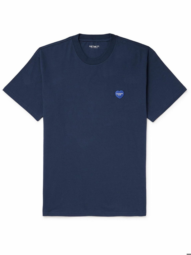 Photo: Carhartt WIP - Double Heart Logo-Appliquéd Printed Cotton-Jersey T-Shirt - Blue