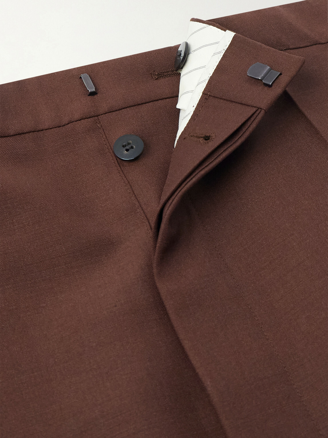 SAINT LAURENT - Tapered Belted Pleated Wool and Mohair-Blend Trousers - Brown
