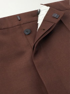 SAINT LAURENT - Tapered Belted Pleated Wool and Mohair-Blend Trousers - Brown