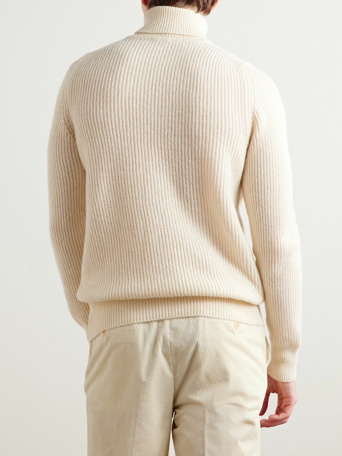 De Petrillo - Slim-Fit Ribbed Merino Wool and Cashmere-Blend Rollneck Sweater - Neutrals