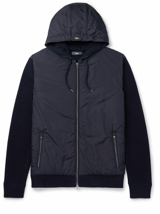 Photo: Herno - Waffle-Knit Cotton and Shell Hooded Jacket - Blue