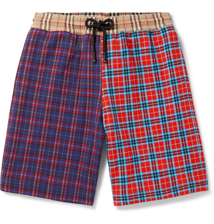 Photo: Burberry - Wide-Leg Checked Cotton-Blend Jersey Drawstring Shorts - Multi