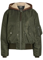 JW Anderson Shearling and Leather-trim Hooded Shell Bomber Jacket Khaki