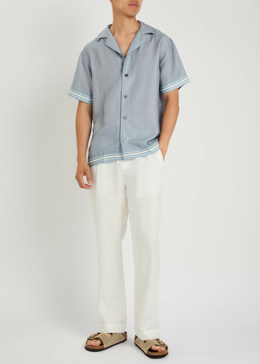 Che Lucena Printed Satin-twill Shirt Light Blue