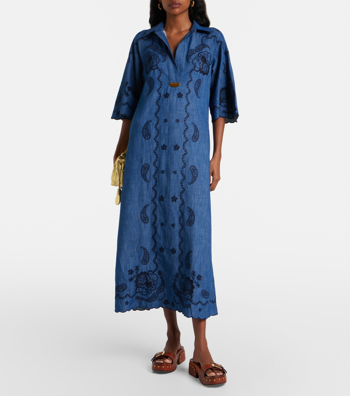Zimmermann Aster embroidered denim midi dress