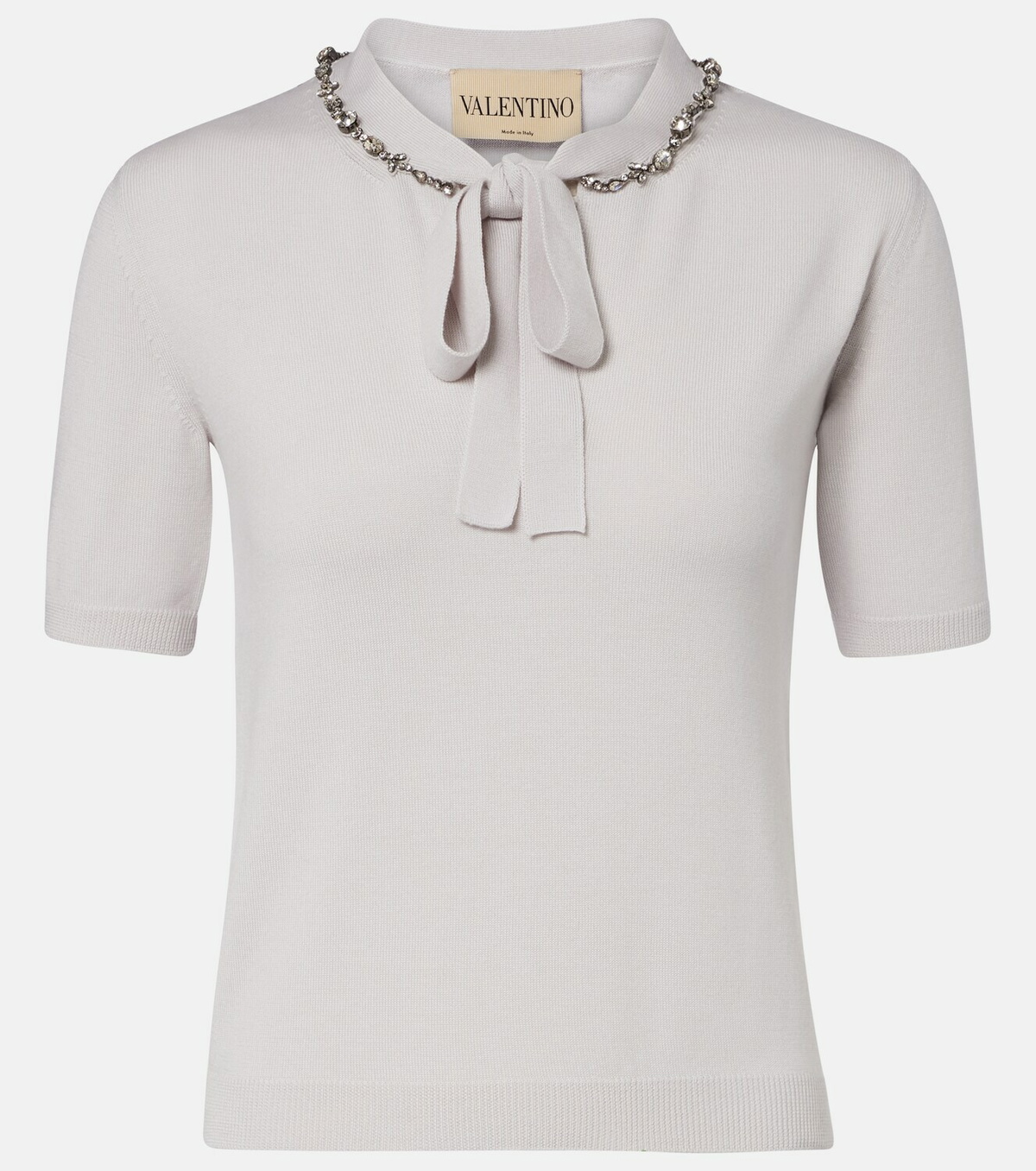 Valentino Embellished tie-neck virgin wool sweater