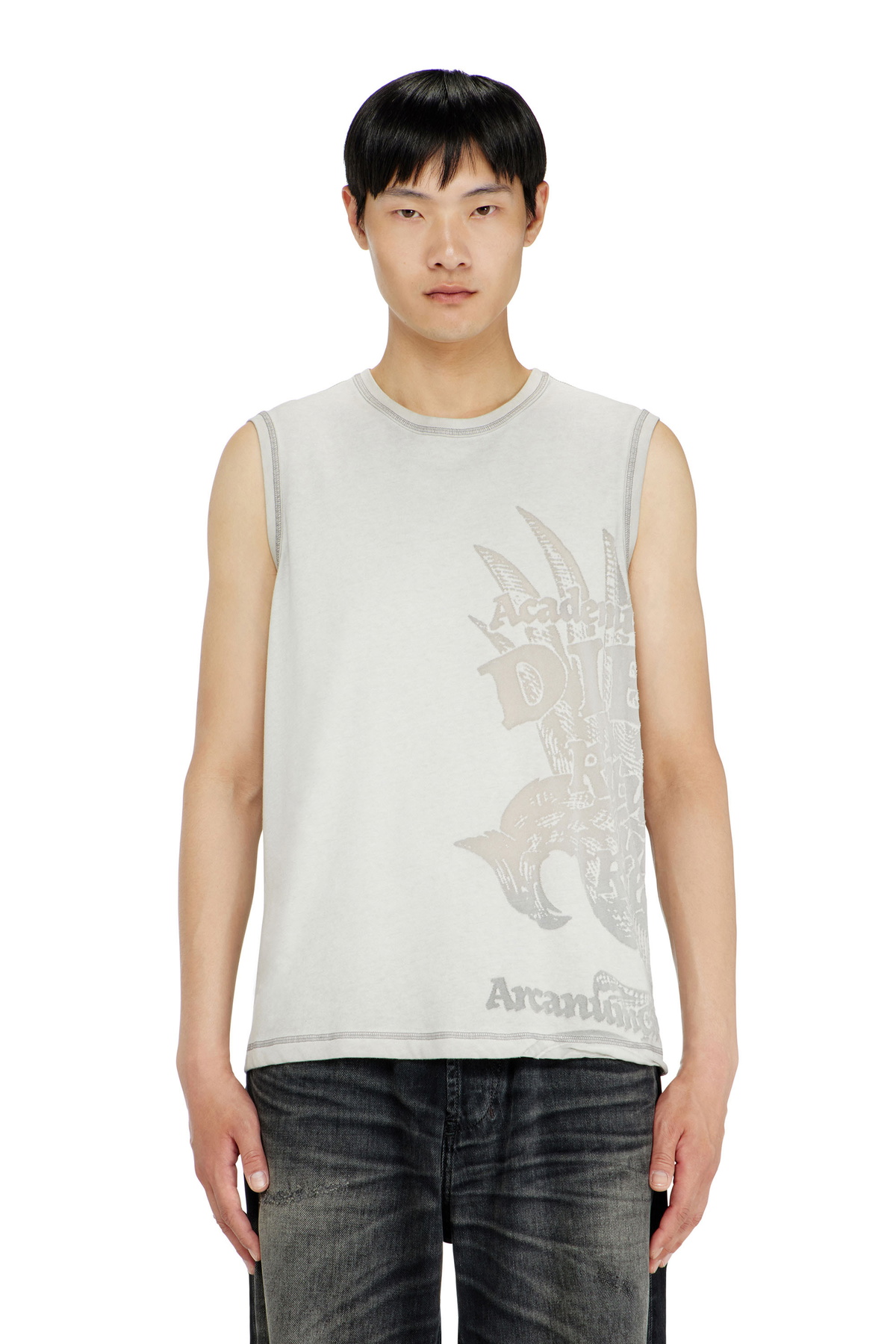 Diesel Faded tank top with puffy Oval D - T-Shirts Mens in Brown