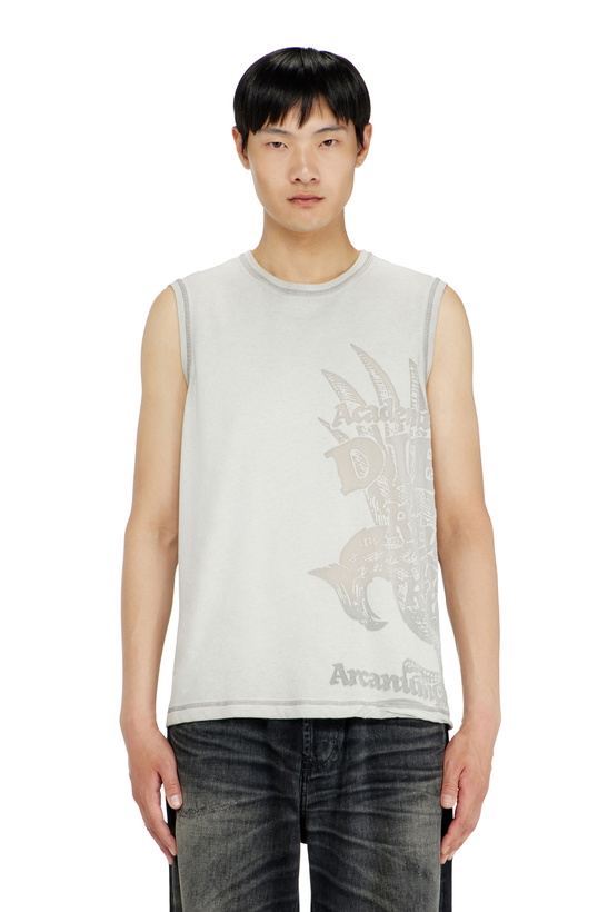 Photo: Diesel Sleeveless jersey top with embossed graphics - T-Shirts Mens in Grey