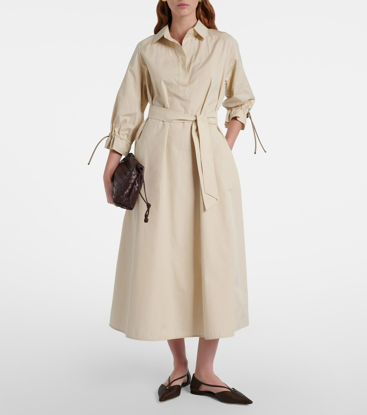Max Mara Volpino leather-trimmed woven ballet flats