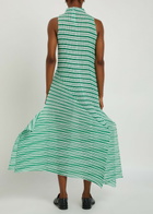 Issey Miyake Striped Pleated Woven Midi Dress Green