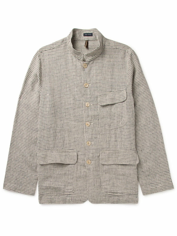 Photo: Drake's - Mandarin-Collar Checked Linen Shirt Jacket - Neutrals
