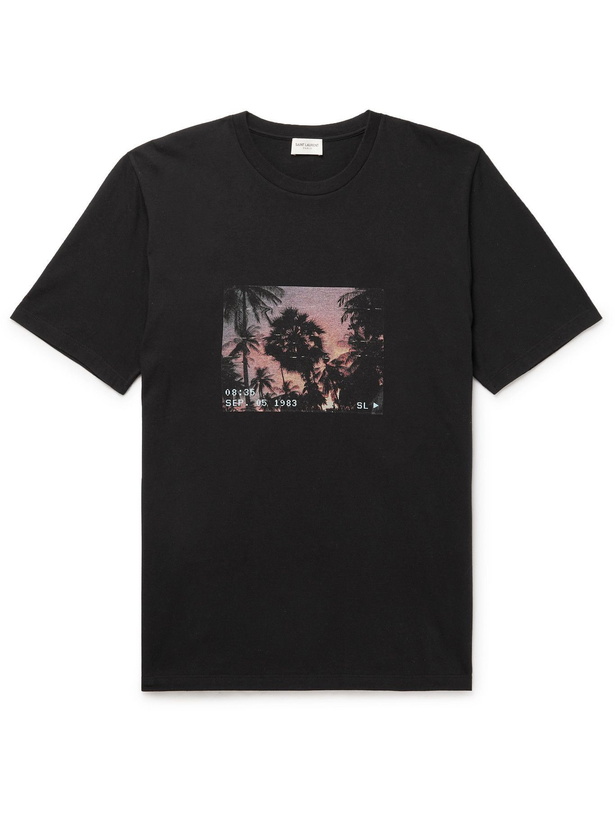 Photo: SAINT LAURENT - Slim-Fit Printed Cotton-Jersey T-Shirt - Black