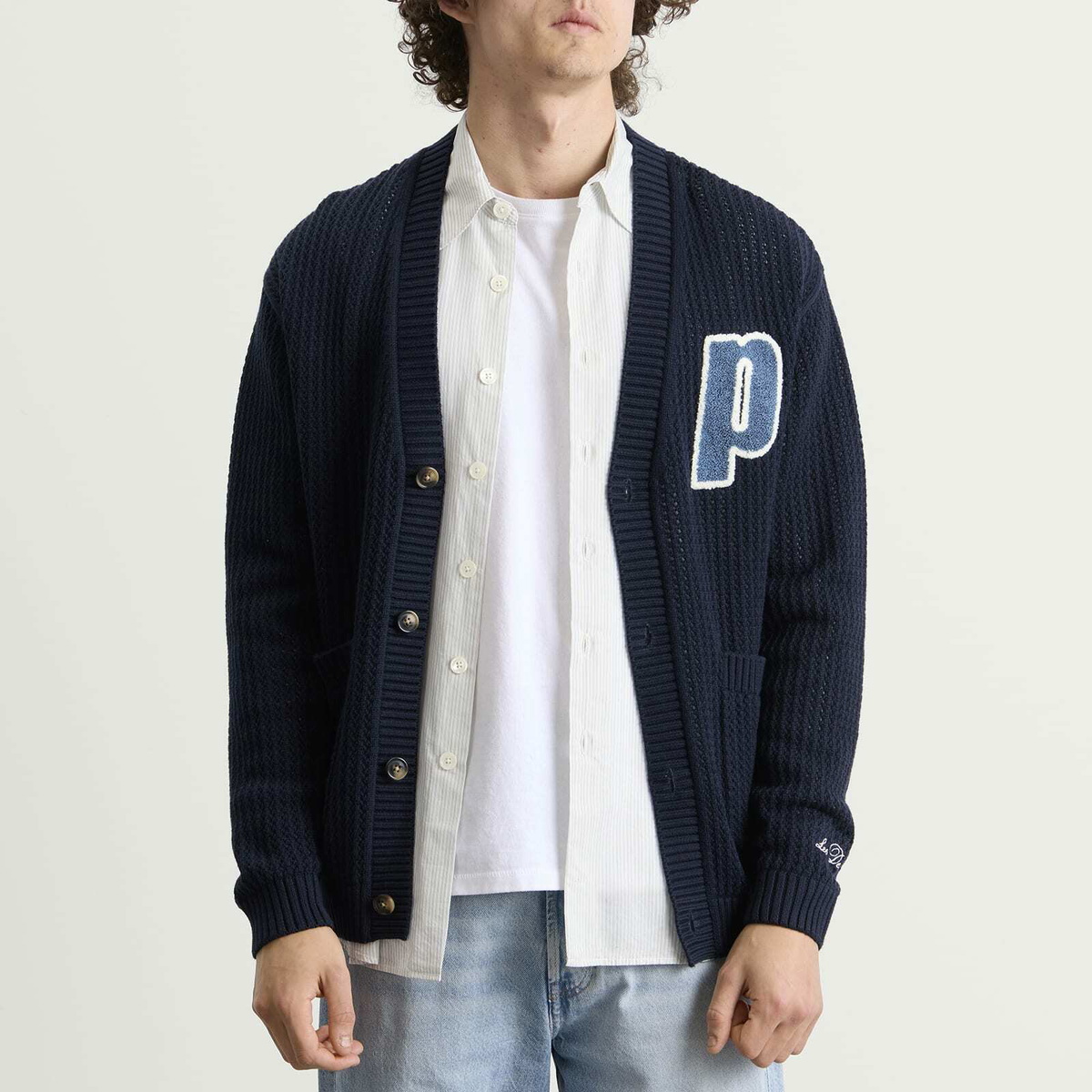 Les Deux Men's Prince Lace Knitted Cardigan in Dark Navy