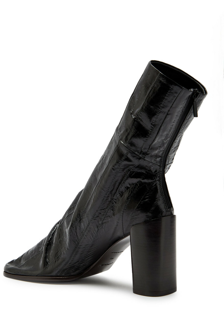 Lemaire Glove 90 Crinkled Glossed Leather Ankle Boots Black