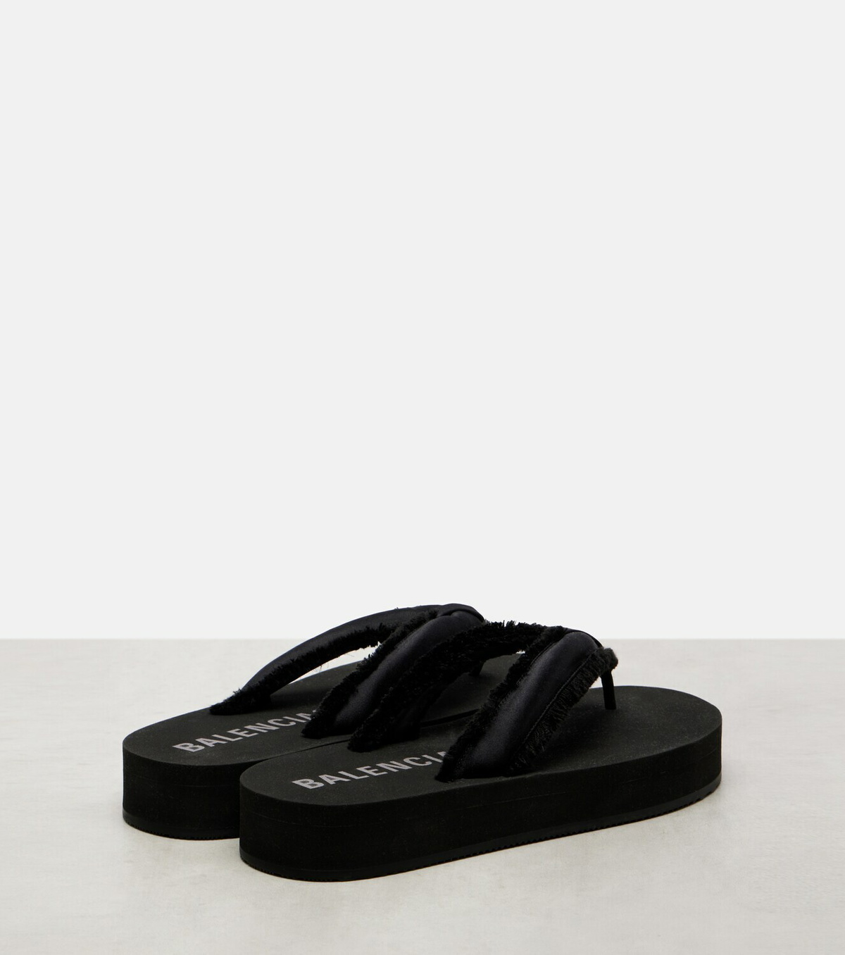 Balenciaga Cushy fringed satin platform thong sandals