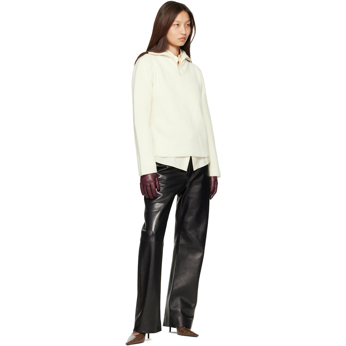 MACKAGE Off-White Gladys Knit Half-Zip Pullover Sweater