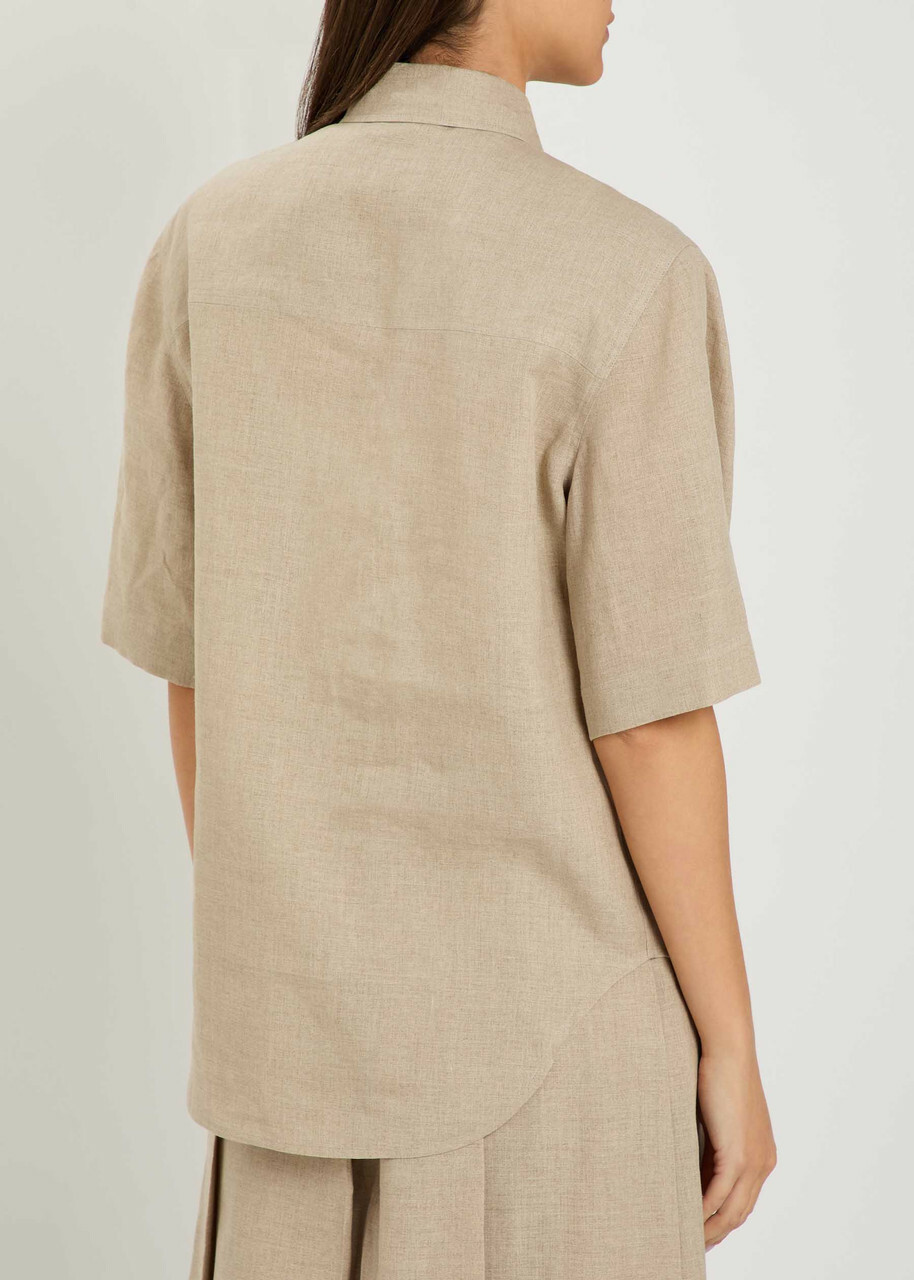 Tods Logo-embroidered Linen Shirt Beige