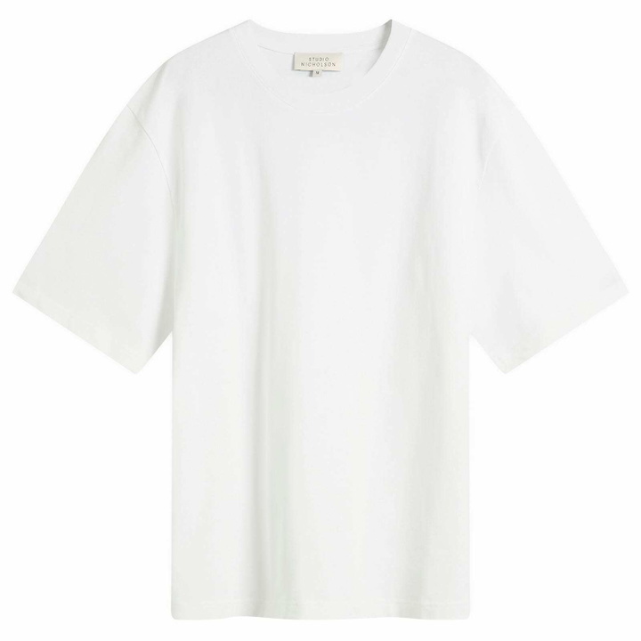 Photo: Studio Nicholson Men's Lay Branded Boxy Fit T-Shirt in Optic White
