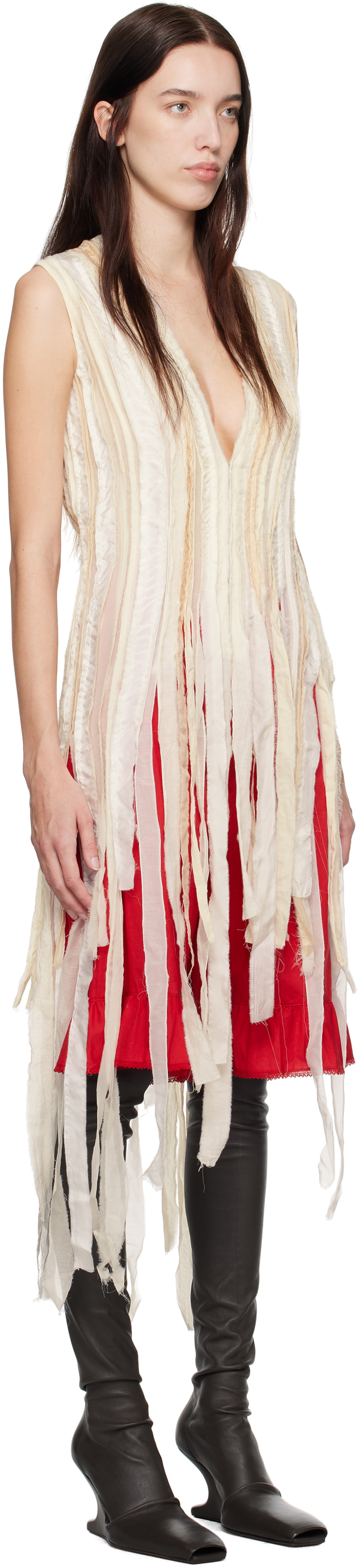 COLLEEN ALLEN Off-White Embroidery V-Neck Top