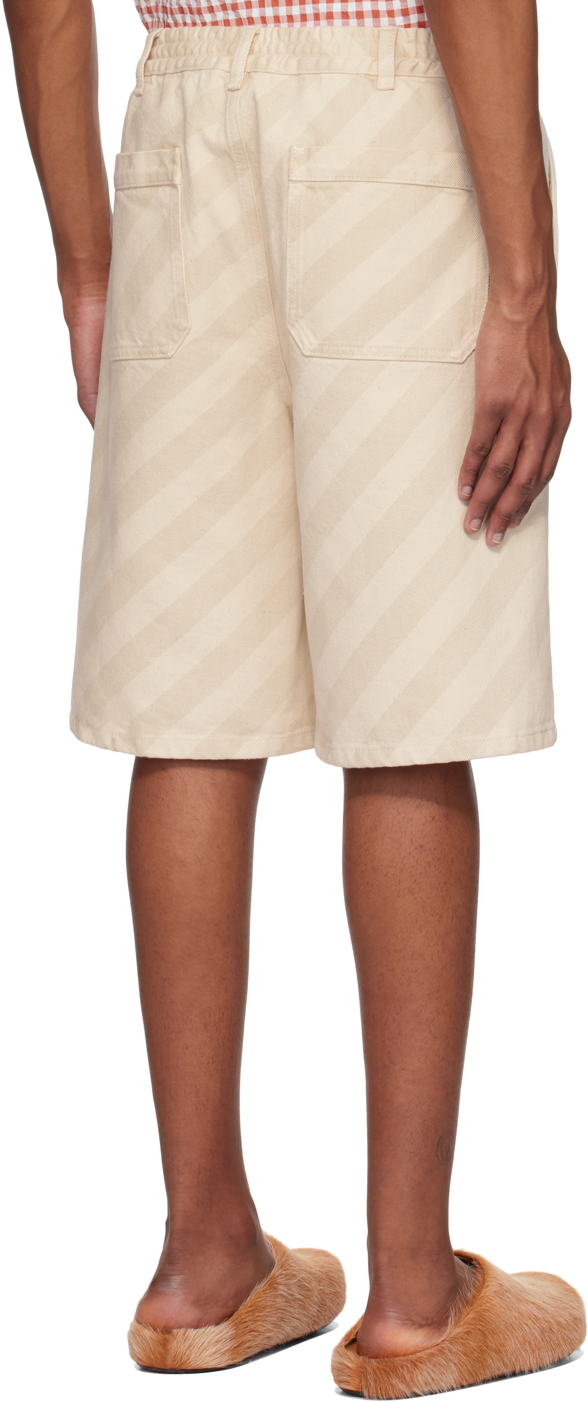 Marni Beige Striped Denim Shorts