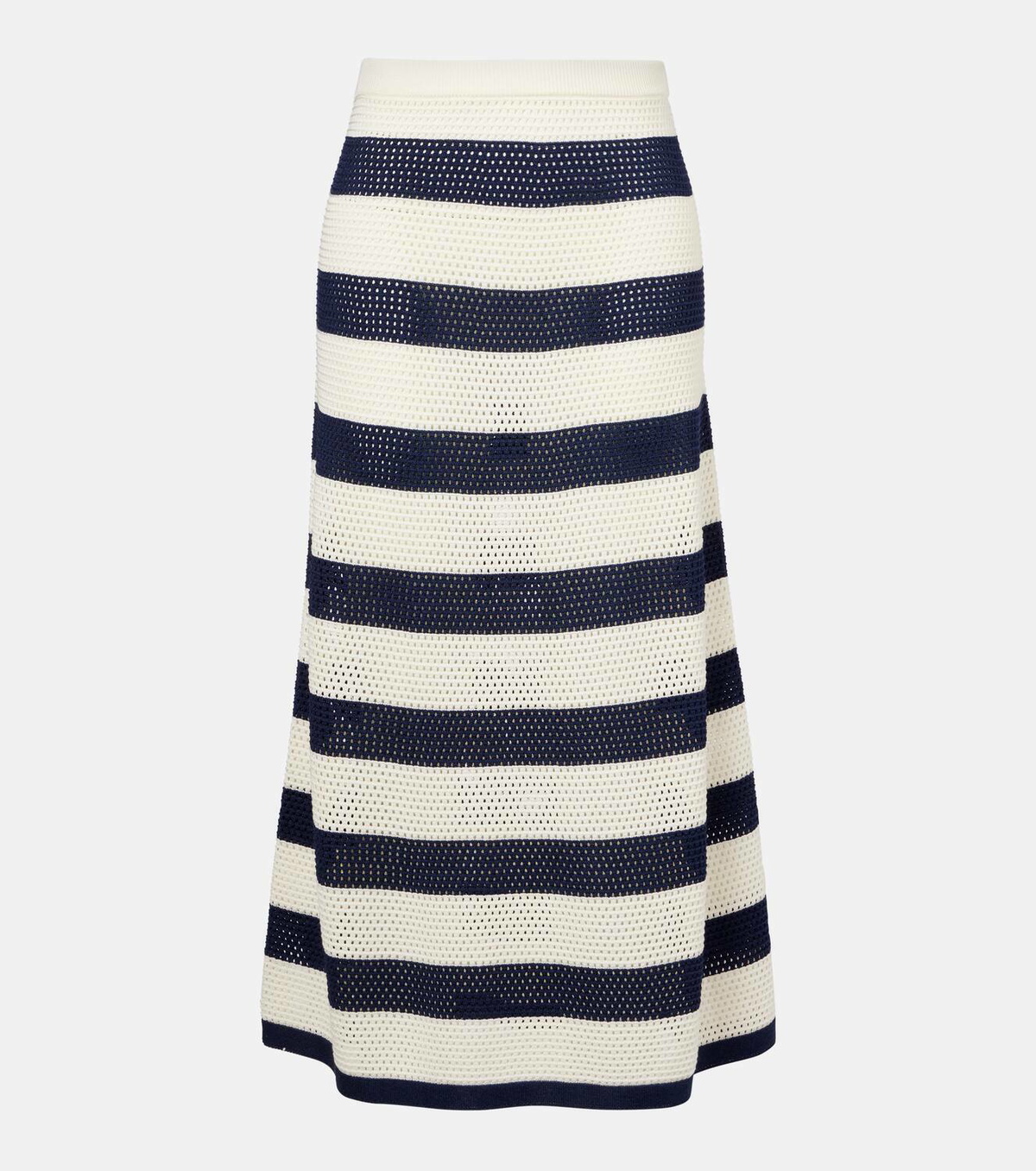 Eres Bateau striped knitted cotton-blend midi skirt